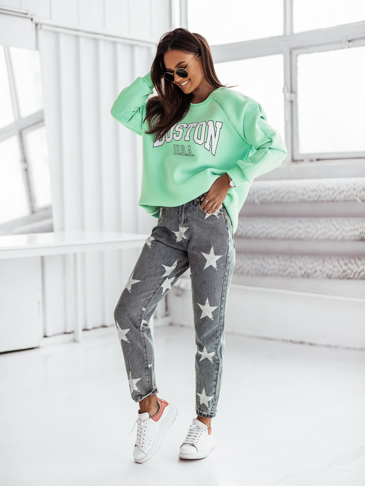 Hoddies and jumpers - Oversized Mint Boston Printed Jumper Kelly