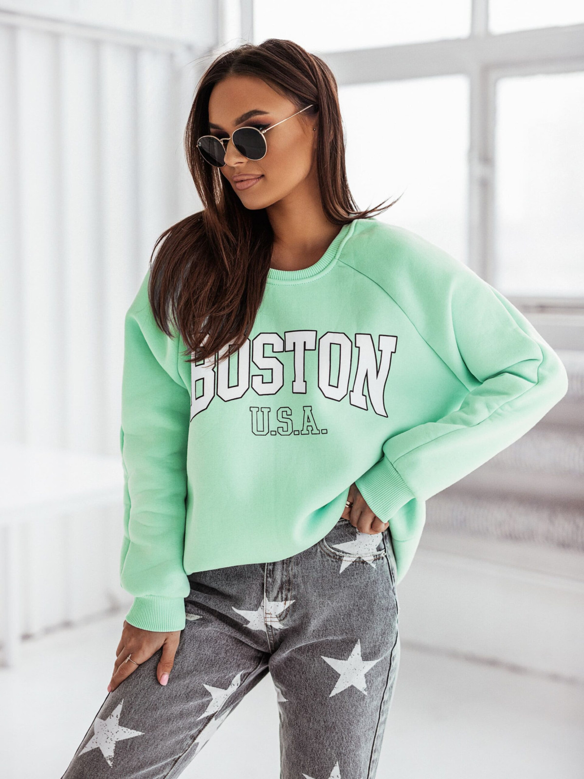 Hoddies and jumpers - Oversized Mint Boston Printed Jumper Kelly