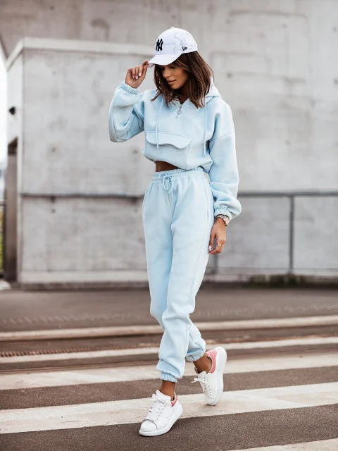 Two Piece Sets - Two Piece Baby Blue Loungewear Set Olivia