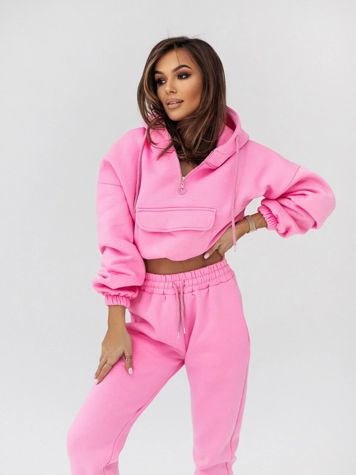 Two Piece Sets - Two Piece Pastel Pink Loungewear Set Olivia