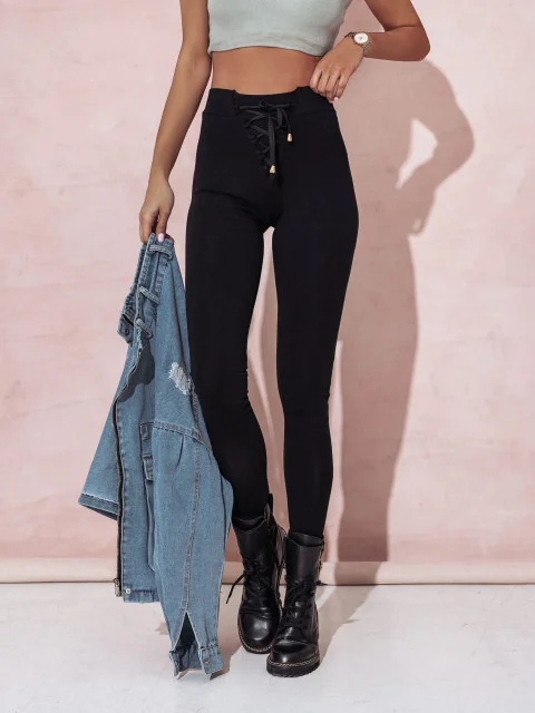 Trousers and leggings - High Waisted Black Trousers Coliber