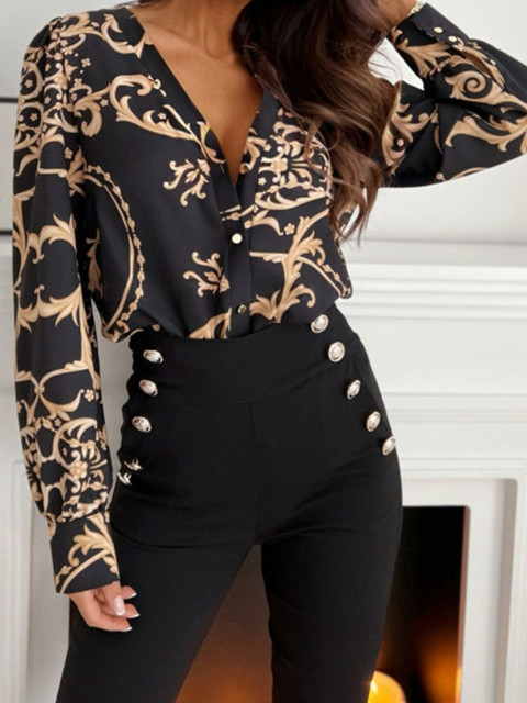 Tops, bodysuits and shirts - Satin Blouse Shirt Top Anica - Black With Paisley & Chain Print