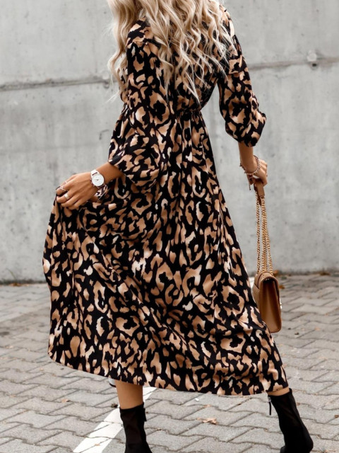 Dresses - Side Slit Midaxi Dress Kasia - Brown Leopard Print