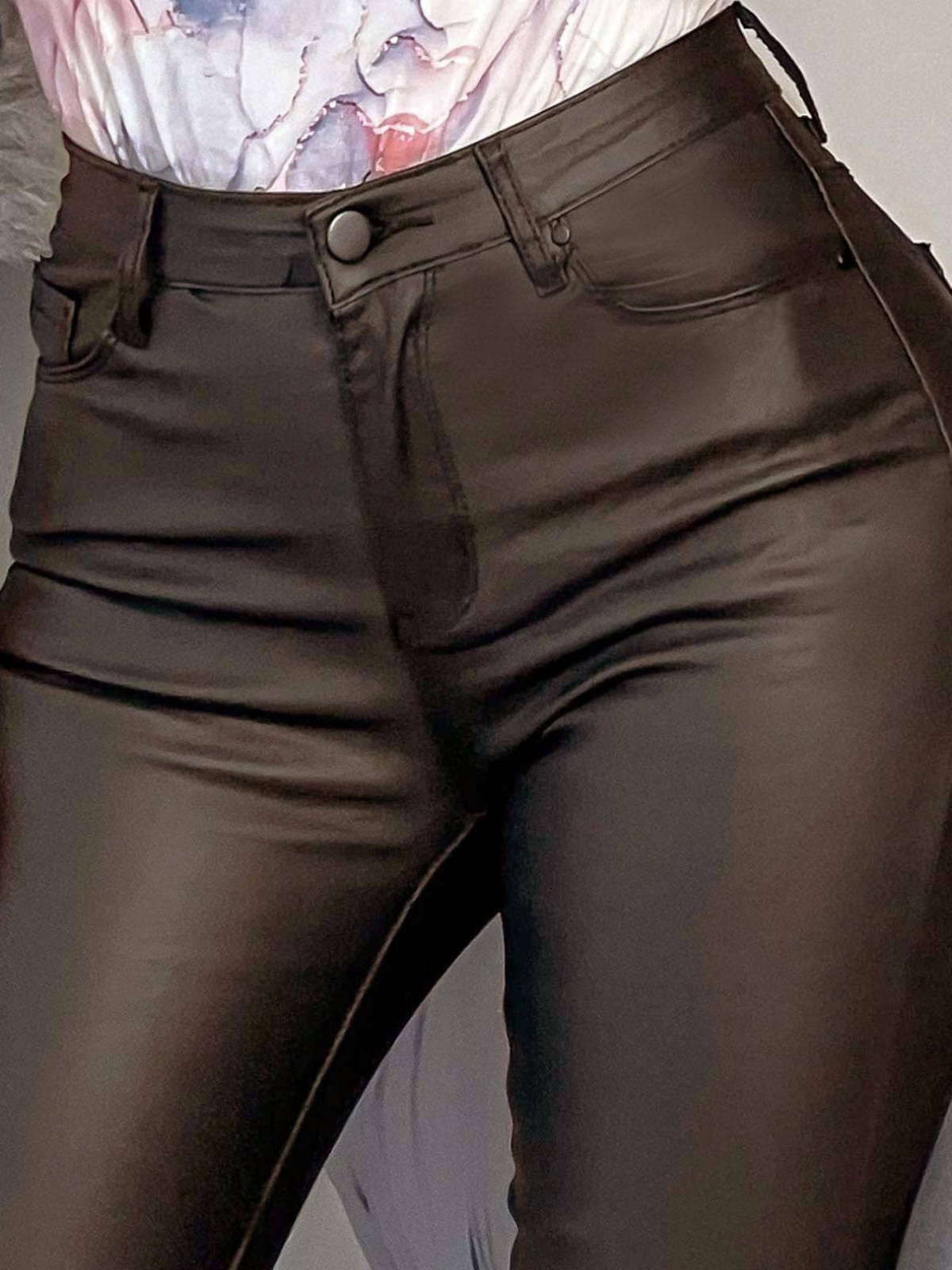 Trousers and leggings - Leatherette Dark Brown Pocket Detail Trousers Roxanne