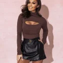 Slushed Cut Out Dark Brown Bodycon Top Nuxe