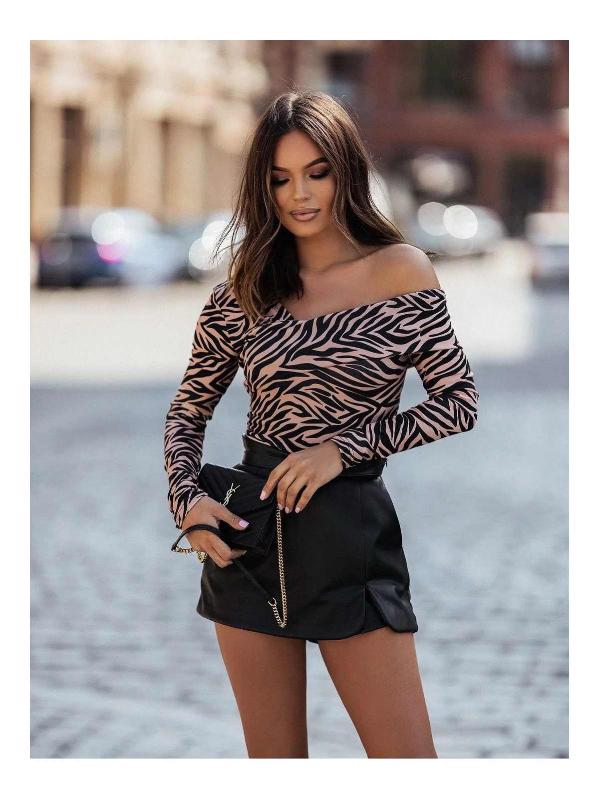 Tops, bodysuits and shirts - Off Shoulder Animal Print Bodycon Top Holly  - Brown