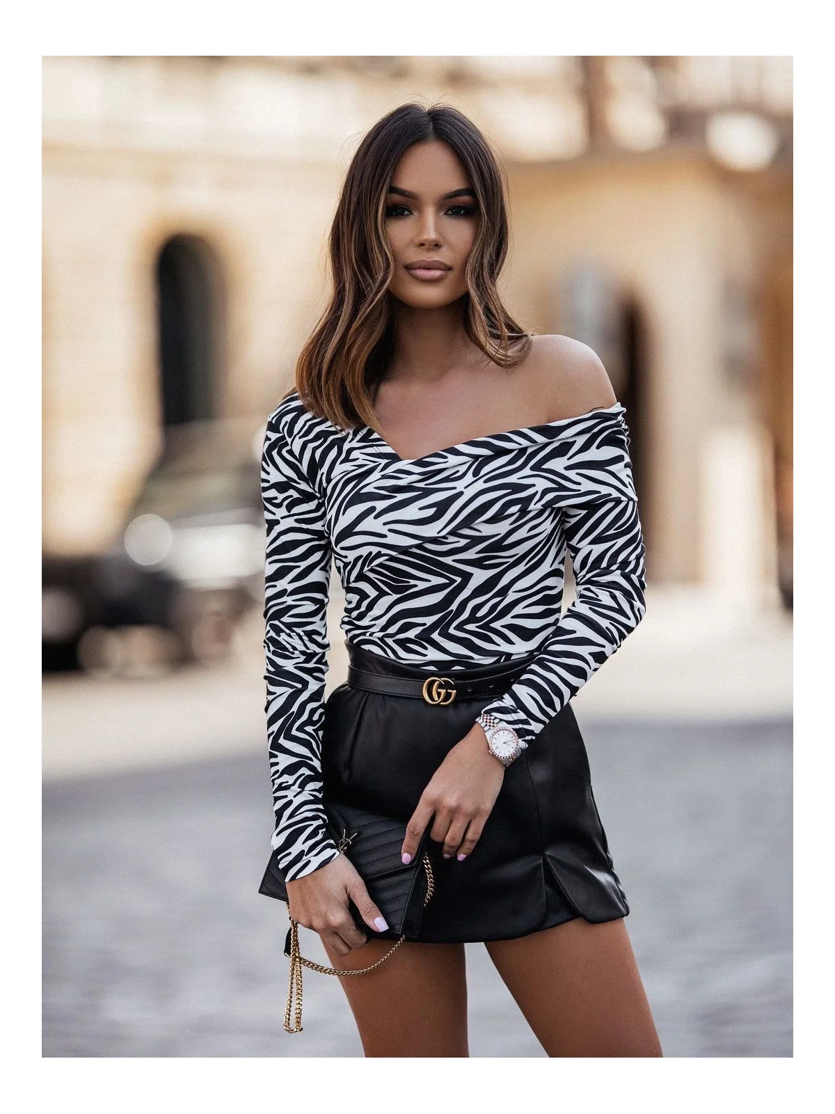 Tops, bodysuits and shirts - Off Shoulder Animal Print Bodycon Top Holly  - Ivory
